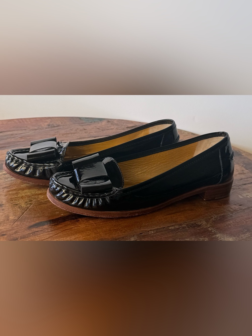 Kate Spade Black Patent Bow Ballet Loafers Preppy Old Money Flats 6.5 Designer